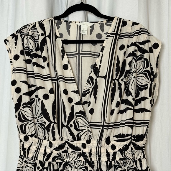 H&M Sleeveless Wrap V-Neck Dress Black White Cotton Size Large - Picture 6 of 14